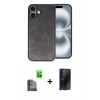 MARSİLYAN™- iPhone 16 Plus Kılıf Kıvılcım Işık Serisi - Siyah 3D Antistatik Hayalet Cam Ekran Koruyucu + Raze Metal Kamera Lens - SH