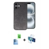 MARSİLYAN™- iPhone 16 Plus Kılıf Kıvılcım Işık Serisi - Siyah 3D Antistatik Seramik Nano Ekran Koruyucu + Lacivert Raze Metal Kamera Lens
