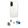 MARSİLYAN™- iPhone 16 Plus Kılıf Kutup Klasik Serisi - Siyah 3D Antistatik Cam Ekran Koruyucu + Raze Metal Kamera Lens - SH