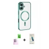 MARSİLYAN™- iPhone 16 Plus Kılıf Nova Işık Özel Seri - Şeffaf Pasifik Cam Ekran Koruyucu + Raze Metal Kamera Lens - PE