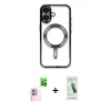 MARSİLYAN™- iPhone 16 Plus Kılıf Nova Işık Özel Seri - Şeffaf Pasifik Cam Ekran Koruyucu + Raze Metal Kamera Lens - PE