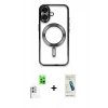 MARSİLYAN™- iPhone 16 Plus Kılıf Nova Işık Özel Seri - Şeffaf Pasifik Cam Ekran Koruyucu + Raze Metal Kamera Lens - BZ
