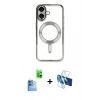MARSİLYAN™- iPhone 16 Plus Kılıf Nova Işık Özel Seri - Siyah 3D Antistatik Cam Ekran Koruyucu + Raze Metal Kamera Lens - LT