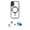 MARSİLYAN™- iPhone 16 Plus Kılıf Nova Işık Özel Seri - Siyah 3D Antistatik Cam Ekran Koruyucu + Raze Metal Kamera Lens - PE