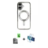 MARSİLYAN™- iPhone 16 Plus Kılıf Nova Işık Özel Seri - Siyah 3D Antistatik Cam Ekran Koruyucu + Siyah Raze Metal Kamera Lens