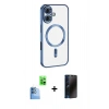 MARSİLYAN™- iPhone 16 Plus Kılıf Nova Işık Özel Seri - Siyah 3D Antistatik Hayalet Cam Ekran Koruyucu + Raze Metal Kamera Lens - LT