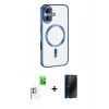 MARSİLYAN™- iPhone 16 Plus Kılıf Nova Işık Özel Seri - Siyah 3D Antistatik Hayalet Cam Ekran Koruyucu + Raze Metal Kamera Lens - BZ