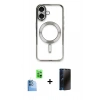 MARSİLYAN™- iPhone 16 Plus Kılıf Nova Işık Özel Seri - Siyah 3D Antistatik Hayalet Cam Ekran Koruyucu + Raze Metal Kamera Lens - LT