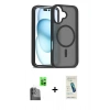 MARSİLYAN™- iPhone 16 Plus Kılıf Siluet Minimal Prime - Şeffaf Pasifik Cam Ekran Koruyucu + Raze Metal Kamera Lens - SH