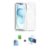MARSİLYAN™- iPhone 16 Plus Kılıf Siluet Minimal Prime - Siyah 3D Antistatik Cam Ekran Koruyucu + Raze Metal Kamera Lens - LT
