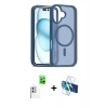 MARSİLYAN™- iPhone 16 Plus Kılıf Siluet Minimal Prime - Siyah 3D Antistatik Cam Ekran Koruyucu + Raze Metal Kamera Lens - BZ