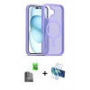 MARSİLYAN™- iPhone 16 Plus Kılıf Siluet Minimal Prime - Siyah 3D Antistatik Cam Ekran Koruyucu + Raze Metal Kamera Lens - SH