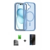 MARSİLYAN™- iPhone 16 Plus Kılıf Siluet Minimal Prime - Siyah 3D Antistatik Hayalet Cam Ekran Koruyucu + Raze Metal Kamera Lens - SH