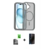 MARSİLYAN™- iPhone 16 Plus Kılıf Siluet Minimal Prime - Siyah 3D Antistatik Hayalet Cam Ekran Koruyucu + Raze Metal Kamera Lens - SH