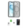 MARSİLYAN™- iPhone 16 Plus Kılıf Siluet Minimal Prime - Siyah 3D Antistatik Hayalet Cam Ekran Koruyucu + Raze Metal Kamera Lens - BZ