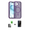 MARSİLYAN™- iPhone 16 Plus Kılıf Siluet Minimal Prime - Siyah 3D Antistatik Hayalet Cam Ekran Koruyucu + Raze Metal Kamera Lens - SH