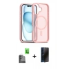 MARSİLYAN™- iPhone 16 Plus Kılıf Siluet Minimal Prime - Siyah 3D Antistatik Hayalet Cam Ekran Koruyucu + Raze Metal Kamera Lens - SH