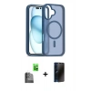 MARSİLYAN™- iPhone 16 Plus Kılıf Siluet Minimal Prime - Siyah 3D Antistatik Hayalet Cam Ekran Koruyucu + Raze Metal Kamera Lens - SH