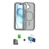 MARSİLYAN™- iPhone 16 Plus Kılıf Siluet Minimal Prime - Siyah 3D Antistatik Seramik Nano Ekran Koruyucu + Raze Metal Kamera Lens - SH