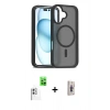MARSİLYAN™- iPhone 16 Plus Kılıf Siluet Minimal Prime - Siyah Bilvis 3D Cam Ekran Koruyucu + Raze Metal Kamera Lens - BZ