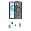 MARSİLYAN™- iPhone 16 Plus Kılıf Siluet Minimal Prime - Siyah Bilvis 3D Cam Ekran Koruyucu + Raze Metal Kamera Lens - LT
