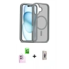 MARSİLYAN™- iPhone 16 Plus Kılıf Siluet Minimal Prime - Siyah Bilvis 3D Cam Ekran Koruyucu + Raze Metal Kamera Lens - PE