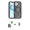 MARSİLYAN™- iPhone 16 Plus Kılıf Siluet Minimal Prime - Siyah Bilvis 3D Cam Ekran Koruyucu + Raze Metal Kamera Lens - SH