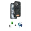 MARSİLYAN™- iPhone 16 Plus Kılıf Vadi Klasik Serisi - Siyah 3D Antistatik Cam Ekran Koruyucu + Raze Metal Kamera Lens - BZ
