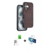 MARSİLYAN™- iPhone 16 Plus Kılıf Vadi Klasik Serisi - Siyah 3D Antistatik Cam Ekran Koruyucu + Raze Metal Kamera Lens - BZ