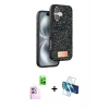 MARSİLYAN™- iPhone 16 Plus Kılıf Vadi Klasik Serisi - Siyah 3D Antistatik Cam Ekran Koruyucu + Raze Metal Kamera Lens - PE