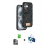 MARSİLYAN™- iPhone 16 Plus Kılıf Vadi Klasik Serisi - Siyah 3D Antistatik Cam Ekran Koruyucu + Siyah Raze Metal Kamera Lens