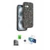 MARSİLYAN™- iPhone 16 Plus Kılıf Vadi Klasik Serisi - Siyah 3D Antistatik Cam Ekran Koruyucu + Siyah Raze Metal Kamera Lens