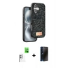 MARSİLYAN™- iPhone 16 Plus Kılıf Vadi Klasik Serisi - Siyah 3D Antistatik Hayalet Cam Ekran Koruyucu + Raze Metal Kamera Lens - BZ