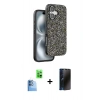 MARSİLYAN™- iPhone 16 Plus Kılıf Vadi Klasik Serisi - Siyah 3D Antistatik Hayalet Cam Ekran Koruyucu + Raze Metal Kamera Lens - LT