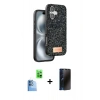 MARSİLYAN™- iPhone 16 Plus Kılıf Vadi Klasik Serisi - Siyah 3D Antistatik Hayalet Cam Ekran Koruyucu + Raze Metal Kamera Lens - LT