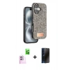 MARSİLYAN™- iPhone 16 Plus Kılıf Vadi Klasik Serisi - Siyah 3D Antistatik Hayalet Cam Ekran Koruyucu + Raze Metal Kamera Lens - PE