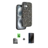 MARSİLYAN™- iPhone 16 Plus Kılıf Vadi Klasik Serisi - Siyah 3D Antistatik Hayalet Cam Ekran Koruyucu + Raze Metal Kamera Lens - SH