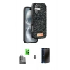 MARSİLYAN™- iPhone 16 Plus Kılıf Vadi Klasik Serisi - Siyah 3D Antistatik Hayalet Cam Ekran Koruyucu + Raze Metal Kamera Lens - SH