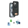 MARSİLYAN™- iPhone 16 Plus Kılıf Vadi Klasik Serisi - Siyah 3D Antistatik Seramik Nano Ekran Koruyucu + Lacivert Raze Metal Kamera Lens