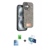 MARSİLYAN™- iPhone 16 Plus Kılıf Vadi Klasik Serisi - Siyah 3D Antistatik Seramik Nano Ekran Koruyucu + Lacivert Raze Metal Kamera Lens