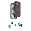 MARSİLYAN™- iPhone 16 Plus Kılıf Vadi Klasik Serisi - Siyah 3D Antistatik Seramik Nano Ekran Koruyucu + Lacivert Raze Metal Kamera Lens
