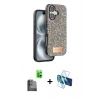 MARSİLYAN™- iPhone 16 Plus Kılıf Vadi Klasik Serisi - Siyah 3D Antistatik Seramik Nano Ekran Koruyucu + Raze Metal Kamera Lens - SH