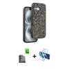 MARSİLYAN™- iPhone 16 Plus Kılıf Vadi Klasik Serisi - Siyah 3D Antistatik Seramik Nano Ekran Koruyucu + Raze Metal Kamera Lens - SH