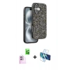 MARSİLYAN™- iPhone 16 Plus Kılıf Vadi Klasik Serisi - Siyah 3D Antistatik Seramik Nano Ekran Koruyucu + Raze Metal Kamera Lens - PE