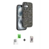 MARSİLYAN™- iPhone 16 Plus Kılıf Vadi Klasik Serisi - Siyah Bilvis 3D Cam Ekran Koruyucu + Raze Metal Kamera Lens - BZ