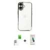 MARSİLYAN™- iPhone 16 Plus Kılıf Vadi Minimal - Şeffaf Pasifik Cam Ekran Koruyucu + Raze Metal Kamera Lens - BZ