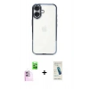 MARSİLYAN™- iPhone 16 Plus Kılıf Vadi Minimal - Şeffaf Pasifik Cam Ekran Koruyucu + Raze Metal Kamera Lens - PE