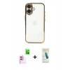 MARSİLYAN™- iPhone 16 Plus Kılıf Vadi Minimal - Şeffaf Pasifik Cam Ekran Koruyucu + Raze Metal Kamera Lens - PE