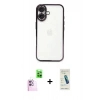MARSİLYAN™- iPhone 16 Plus Kılıf Vadi Minimal - Şeffaf Pasifik Cam Ekran Koruyucu + Raze Metal Kamera Lens - PE