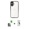 MARSİLYAN™- iPhone 16 Plus Kılıf Vadi Minimal - Şeffaf Pasifik Cam Ekran Koruyucu + Raze Metal Kamera Lens - SH